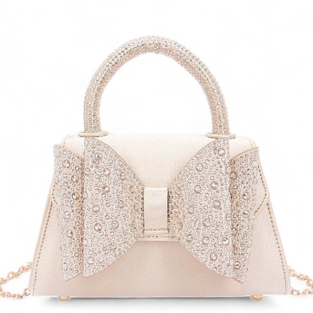 Vegan Leather Rhinestone Bow Top Handle Bag - Gold, Black, and Silver